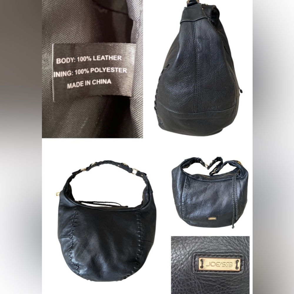 JOE'S Boho Leather Handbag Shoulder bag Black Leather Hobo Bag